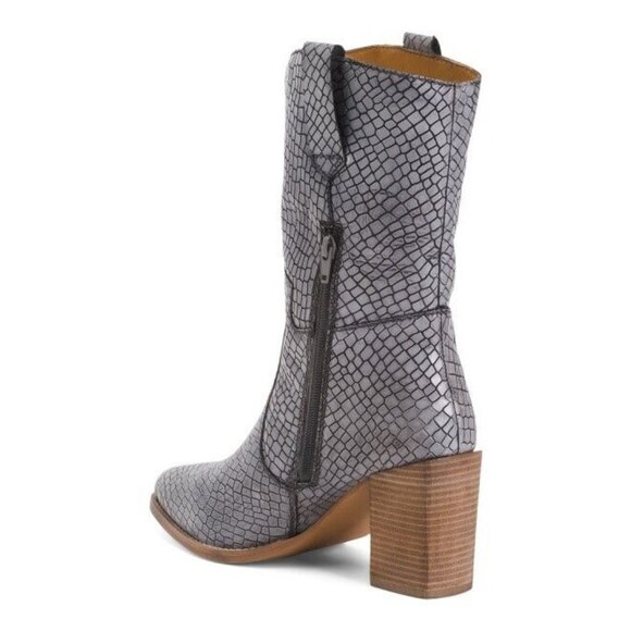 Diba True Leather Mid Calf Western Boots - Croc Embossed, Size 8 US, New In Box - Picture 6 of 7